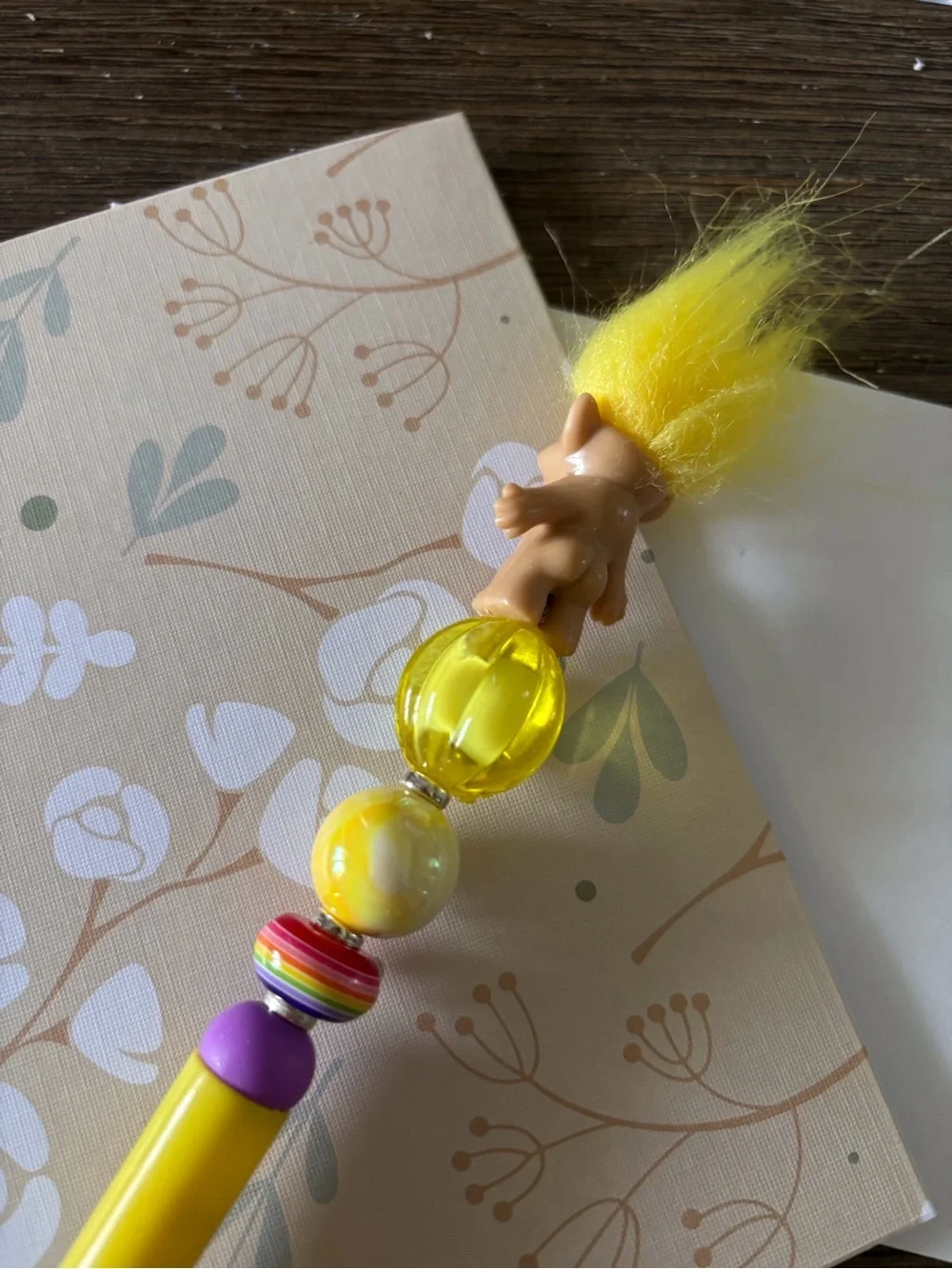 Yellow Troll Doll handmade beaded Pen